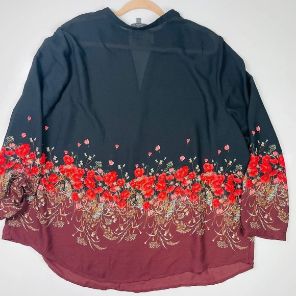 The Limited Floral Multicolor Long Sleeve V-neck Popover Top, Size 2X - Picture 9 of 9